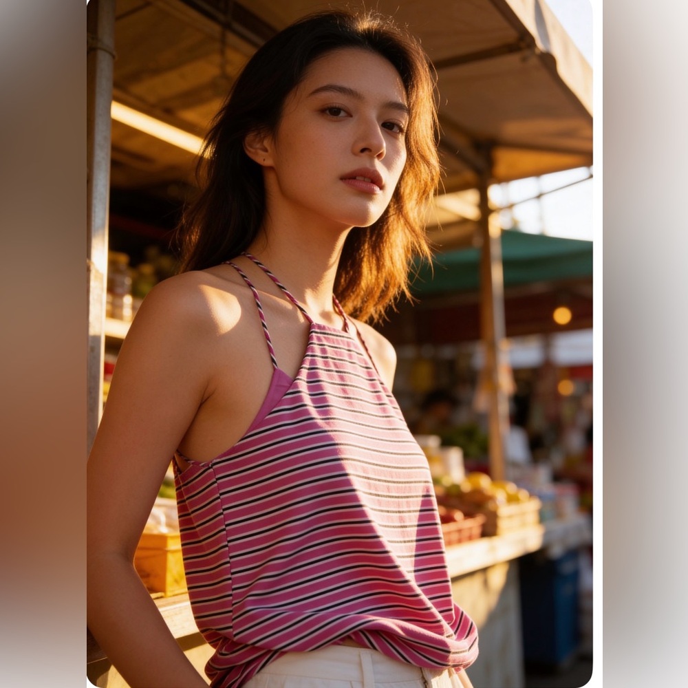 LOFT Pink and White Striped Tank Top